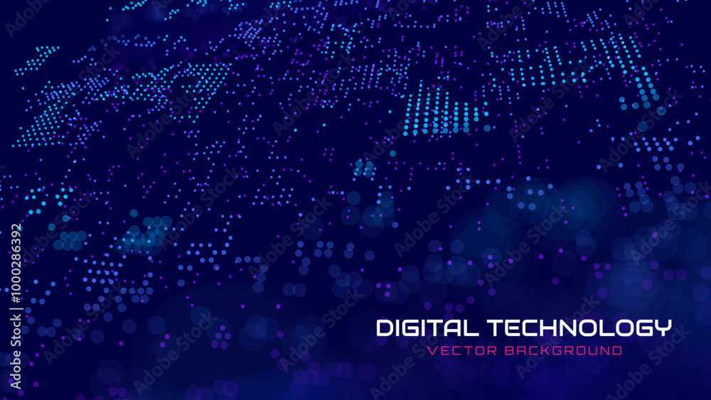 Poster Digital Data Flow Vector Background. Big Data Technology Lines. Data Transmission Concept. High Speed Internet. Information Matrix Flow in Virtual Reality Cyberspace. Vector Illustration.