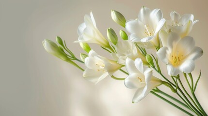 Delicate White Freesia Flowers in Bloom - Close Up Photography