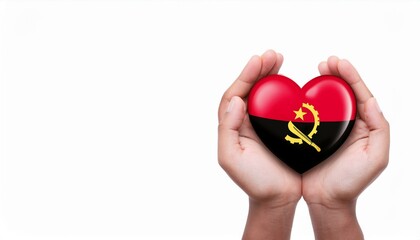 Fototapeta premium 手で持っているアンゴラの国旗のハート(Heart of Angola flag held in hand.) 