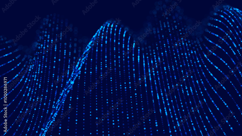 Poster colorful blue sound wave ripple digital equalizer design. big data audio visualization. digital wate