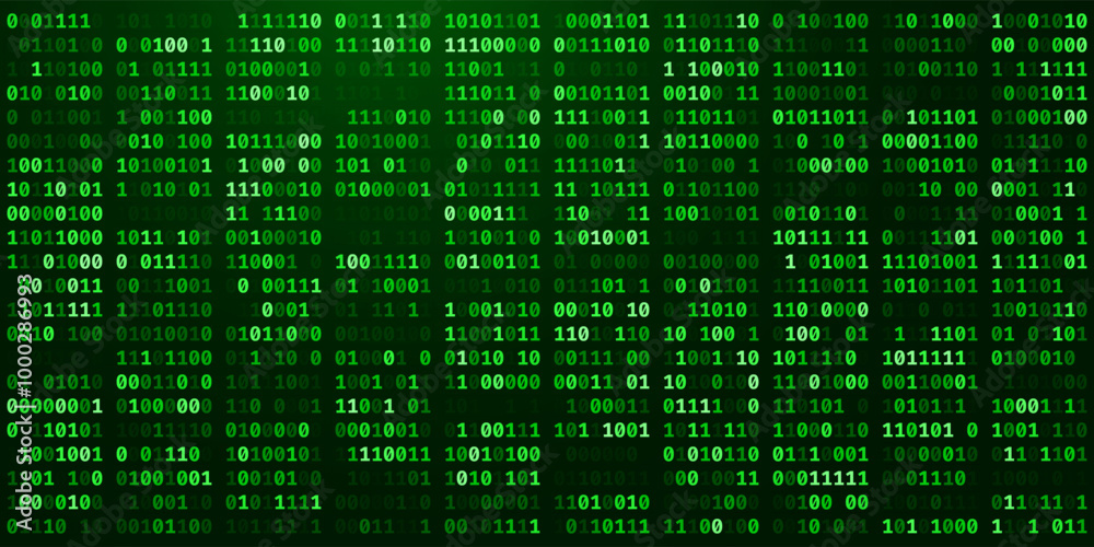 Aufkleber Abstract Green Matrix Background. Binary Computer Code. Coding Hacker concept. Vector Background Illustration.