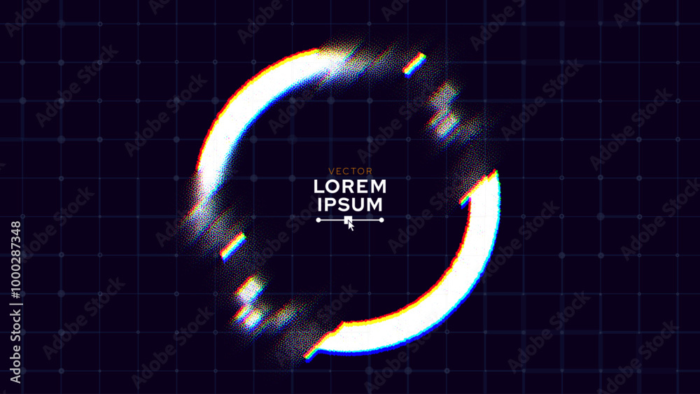 Aufkleber Glitched Circle Frame Design. Distorted Glitch Style Modern Background. Glow Design for Graphic Design - Banner, Poster, Flyer, Brochure, Card. Vector Illustration.