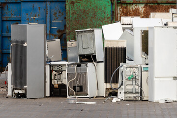Broken household appliances collected for recycling
