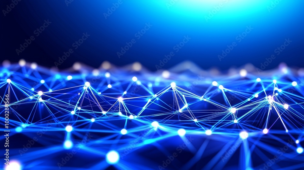 Poster rendering of 3d abstract digital network connection with blue background