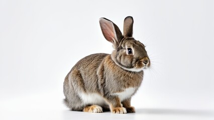 Fototapeta premium A cute rabbit sitting on a white background, showcasing its fur and features.