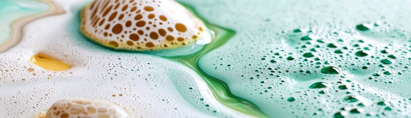 Obraz premium A photograph of a marbleized abstract background with blue, mint, gold, and white creative colors. A beautiful banner.