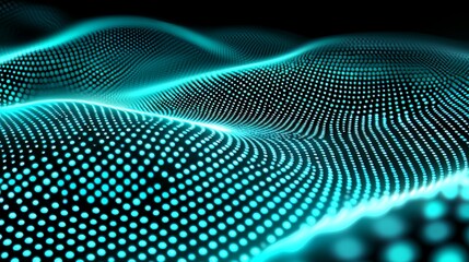 Futuristic illustration of glowing digital wave particles.