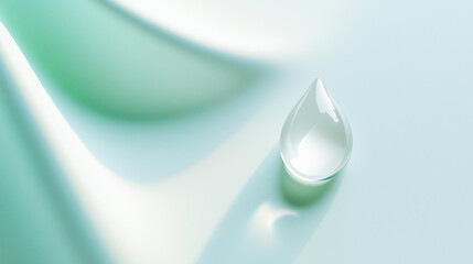 Single water droplet, soft green.Ideal for beauty and skincare brands, and minimalist design projects.