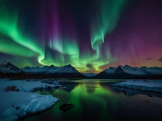 Printed kitchen splashbacks aurora over the lake, northern lights, 