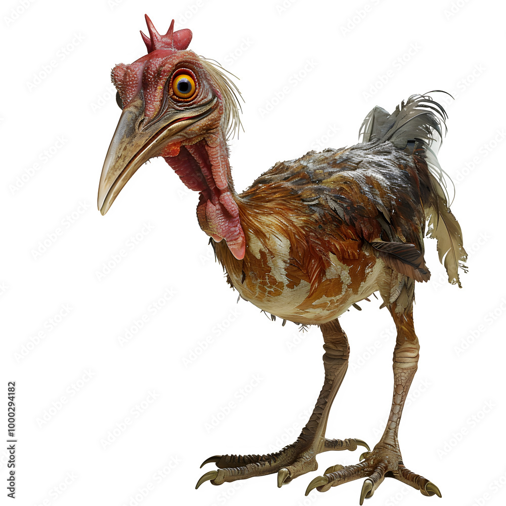 Poster Lifelike 3d rendering of an ancient bird-like creature with detailed feathers and a captivating look against a see-through background