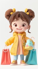 Cheerful girl with shopping bags in colorful outfit
