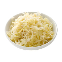 Bowl of fresh sauerkraut in a white bowl on a transparent background, perfect for food-related designs and culinary presentations