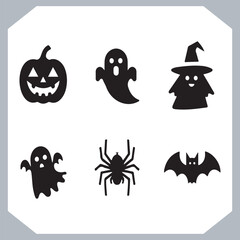 Set of logotype different type of black simple Halloween vector illustration silhouettes in white background, collection of Halloween silhouettes