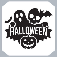 Fototapeta premium Set of logotype different type of black simple Halloween vector illustration silhouettes in white background, collection of Halloween silhouettes