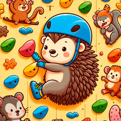 Naklejka premium Hedgehog climber on a training wall
