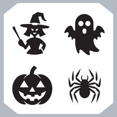 Set of logotype different type of black simple Halloween vector illustration silhouettes in white background, collection of Halloween silhouettes