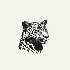 Minimalist Leopard Head in Black on a Grey Background