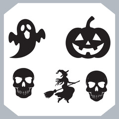 Set of logotype different type of black simple Halloween vector illustration silhouettes in white background, collection of Halloween silhouettes