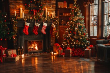 There is a beautiful, decorated Christmas tree in the living room, gifts in boxes and firewood burning in the fireplace. The atmosphere is magical and Christmassy