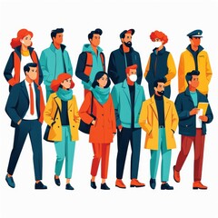 Obraz premium A diverse group of people in various outfits representing different styles and professions.