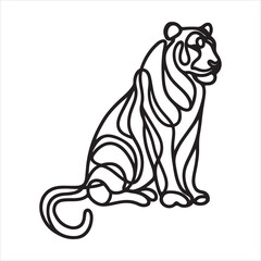 single one line Tiger silhouette on white background
