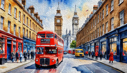 Obraz premium Oil painting. City landscape. Pattern for printing on wall decorations, fabrics, and for use in graphics.
