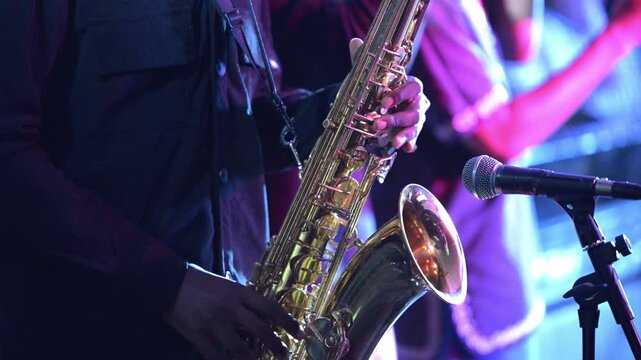 Saxophonist playing his instrument 