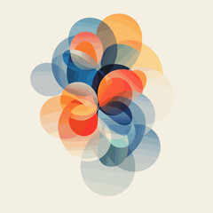 Abstract colorful vector composition of overlapping shapes on a light beige background