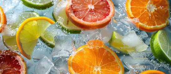 Infused Water With Fresh Citrus Fruits And Ice