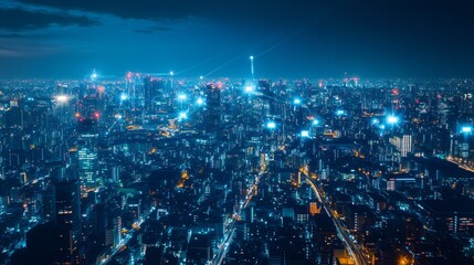 Fototapeta premium Smart city and communication network concept. 5G. IoT (Internet of Things). Telecommunication