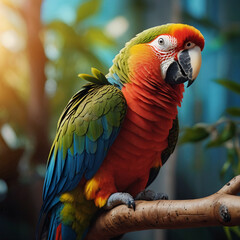 Fototapeta premium A closeup photo of a vibrant parrot with bright plumage and striking eyes