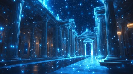 Ancient Temple with Futuristic Digital Effects