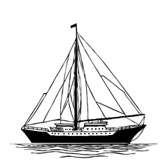 Obraz premium Ship . Line art. Logo design for use in graphics. T-shirt print, tattoo design. Minimalist illustration for printing on wall decorations.