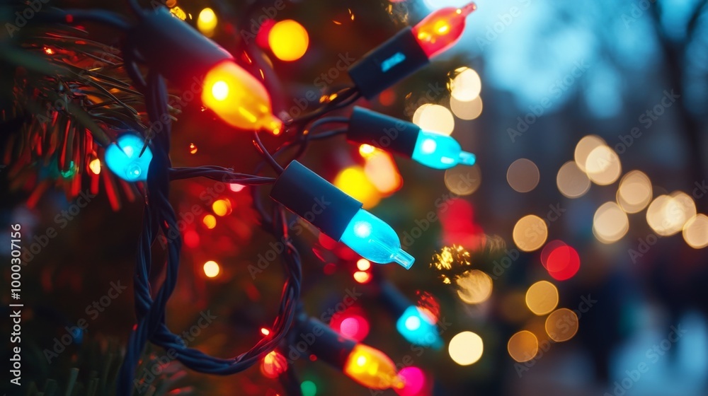 Poster Colorful Holiday Lights on a Christmas Tree