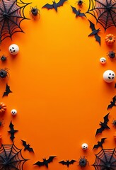 Halloween Background Featuring Spiderwebs, Bats, and Eyeball Decorations for Spooky Designs