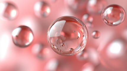 Fototapeta premium Close-Up of Floating Translucent Spheres with Soft Pink Reflections