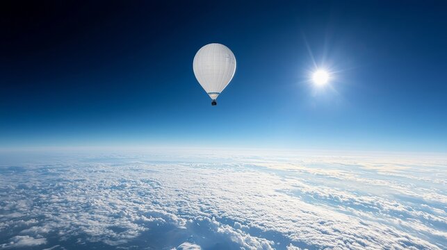 A weather balloon floating above the clouds, capturing real-time data on atmospheric conditions far above the Earth