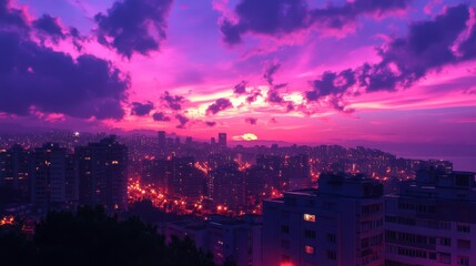 Fototapeta premium Vibrant City Sunset Over Urban Landscape