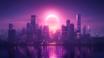 Fototapeta premium Futuristic Neon Cityscape at Night