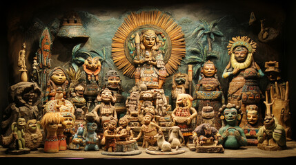 Fototapeta premium Create a scene featuring different cultural symbols or elements arranged around a central theme. Highlight how various cultures offer unique aspects and interpretations of the theme.