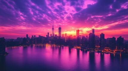 Fototapeta premium City Skyline at Vibrant Sunset