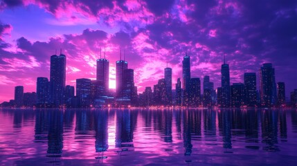 Fototapeta premium Futuristic Cityscape at Dusk