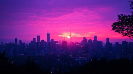 Fototapeta premium Breathtaking Urban Sunset Over City Skyline