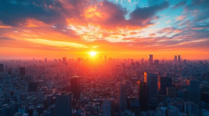 Obraz premium Sunset Cityscape Over Modern Metropolis