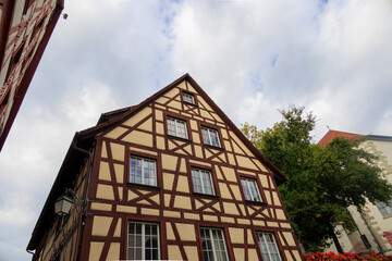 Historic half-timbered houses in the old town center of Meersburg on Lake Constance in Germany