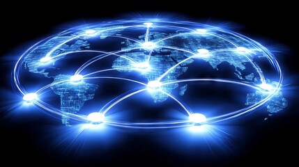 Obraz premium Global network with glowing blue lines.