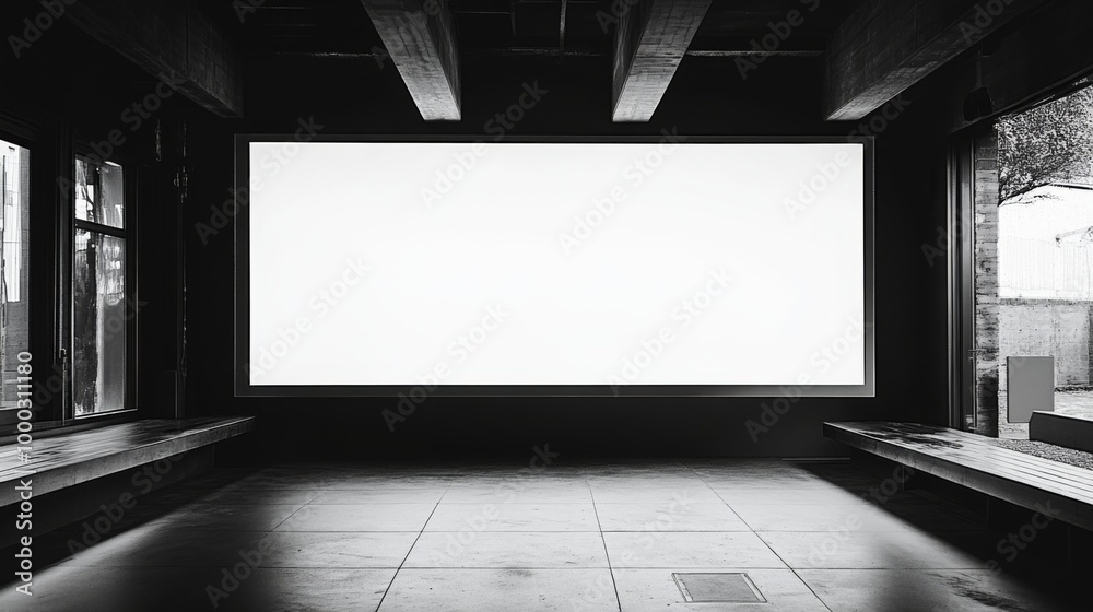 Poster Blank Cinema Screen in Modern Theater Interior