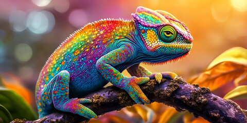 Obraz premium Vibrant Chameleon on Colorful Background