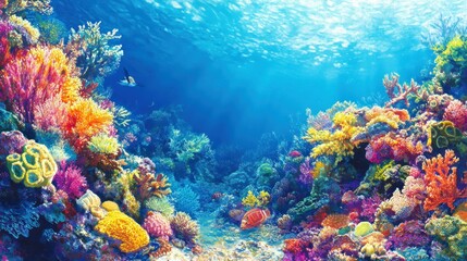 Obraz premium Vibrant Coral Reef Ecosystem Under Clear Blue Water