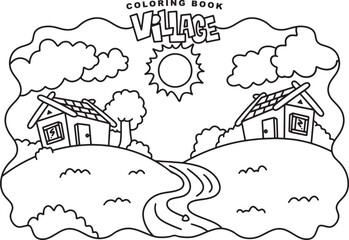 Charming Village Houses Near River Illustration for Kids Coloring Book Simple Country Homes by the Water Fun and Relaxing Coloring Pages for Children